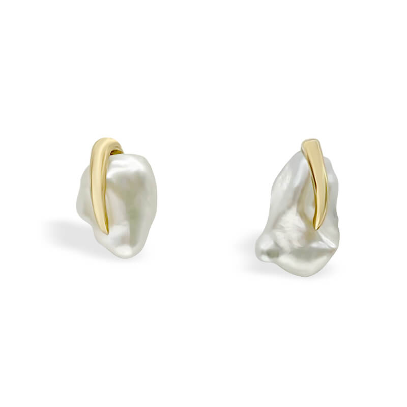 Deltora Diamonds Flow Curve Keshi Pearl Stud Earrings.