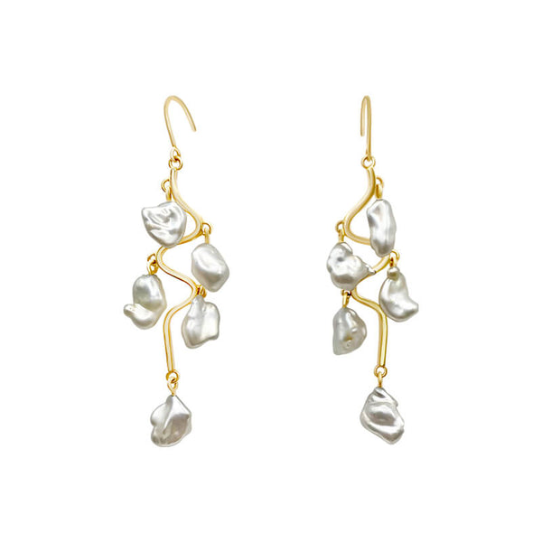Deltora Diamonds Large Chandelier Keshi Pearl Earrings 