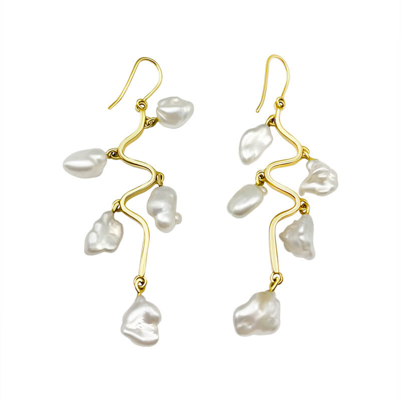 Deltora Diamonds Large Chandelier Keshi Pearl Earrings 