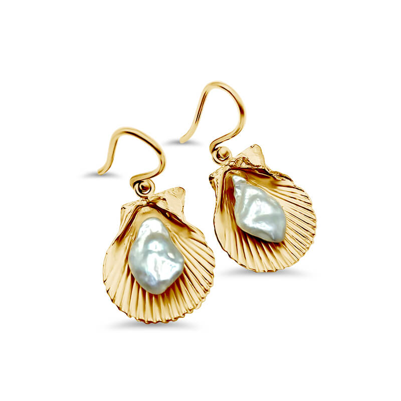 Deltora Diamonds Keshi Pearl Shell Drop Earrings.