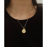 Keshi Pearl Shell Pendant with small link paper clip necklace.