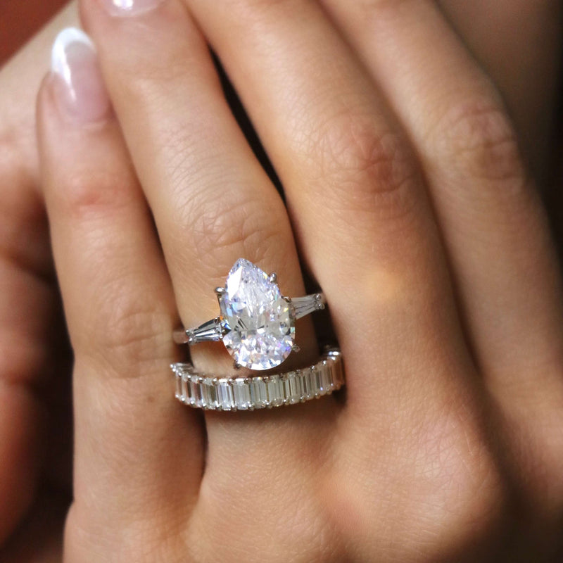 Pear Diamond Baguette Halo Sapphire Engagement Ring Platinum, 3.84 CTW |  eBay
