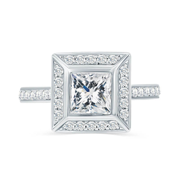 Princess Cut Engagement Ring | Bezel & Halo Setting