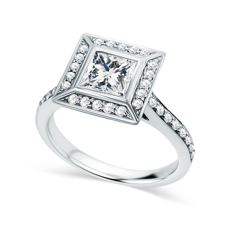 Princess Cut Engagement Ring | Bezel & Halo Setting
