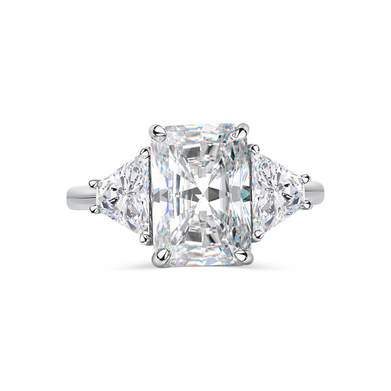 Deltora Diamonds Radiant Cut with Brilliant Cut Trapezoid Side Stones Engagement Ring made from Sustainable Lab Diamonds.