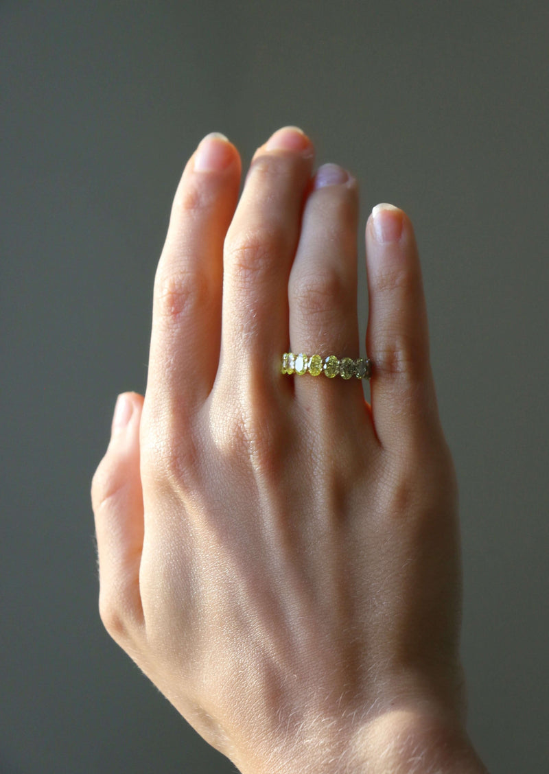 Yellow Oval Cut Diamond Half Eternity Wedding Ring. Deltora Diamonds Sustainable Lab Diamond Jewellery.